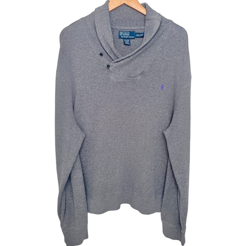 Ralph Lauren Sweater Men's 2XL Gray Purple Rib Shawl Collar